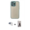 MARSİLYAN™- iPhone 13 Pro Max Kılıf Ahenk Çizgi Serisi - Siyah Bilvis Hayalet Cam Ekran Koruyucu + Lacivert Pers Alüminyum Kamera Lens