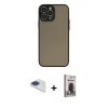MARSİLYAN™- iPhone 13 Pro Max Kılıf Ahenk Çizgi Serisi - Siyah Bilvis Hayalet Cam Ekran Koruyucu + Lacivert Pers Alüminyum Kamera Lens