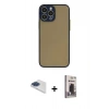 MARSİLYAN™- iPhone 13 Pro Max Kılıf Ahenk Çizgi Serisi - Siyah Bilvis Hayalet Cam Ekran Koruyucu + Lacivert Pers Alüminyum Kamera Lens