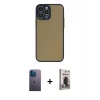 MARSİLYAN™- iPhone 13 Pro Max Kılıf Ahenk Çizgi Serisi - Siyah Bilvis Hayalet Cam Ekran Koruyucu + Neon Fosforlu Kamera Lens - MI