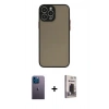 MARSİLYAN™- iPhone 13 Pro Max Kılıf Ahenk Çizgi Serisi - Siyah Bilvis Hayalet Cam Ekran Koruyucu + Neon Fosforlu Kamera Lens - MI