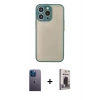 MARSİLYAN™- iPhone 13 Pro Max Kılıf Ahenk Çizgi Serisi - Siyah Bilvis Hayalet Cam Ekran Koruyucu + Neon Fosforlu Kamera Lens - MI