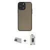 MARSİLYAN™- iPhone 13 Pro Max Kılıf Ahenk Çizgi Serisi - Siyah Bilvis Hayalet Cam Ekran Koruyucu + Rainbow Kamera Lens Koruma Cam - MI