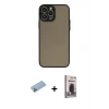 MARSİLYAN™- iPhone 13 Pro Max Kılıf Ahenk Çizgi Serisi - Siyah Bilvis Hayalet Cam Ekran Koruyucu + Shine Kamera Lens Koruma Cam - MI