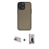 MARSİLYAN™- iPhone 13 Pro Max Kılıf Ahenk Çizgi Serisi - Siyah Bilvis Hayalet Cam Ekran Koruyucu + Rainbow Kamera Lens Koruma Cam - MR