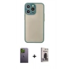 MARSİLYAN™- iPhone 13 Pro Max Kılıf Ahenk Çizgi Serisi - Siyah Bilvis Hayalet Cam Ekran Koruyucu + Neon Fosforlu Kamera Lens - YL