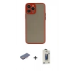 MARSİLYAN™- iPhone 13 Pro Max Kılıf Ahenk Çizgi Serisi - Siyah Bilvis Hayalet Cam Ekran Koruyucu + Renkli Kamera Lens Koruma Cam - PE