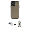 MARSİLYAN™- iPhone 13 Pro Max Kılıf Ahenk Çizgi Serisi - Siyah Bilvis Hayalet Cam Ekran Koruyucu + Pers Alüminyum Kamera Lens - LT