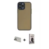 MARSİLYAN™- iPhone 13 Pro Max Kılıf Ahenk Çizgi Serisi - Siyah Bilvis Hayalet Cam Ekran Koruyucu + Rainbow Kamera Lens Koruma Cam - BZ
