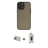 MARSİLYAN™- iPhone 13 Pro Max Kılıf Ahenk Çizgi Serisi - Siyah Bilvis Hayalet Cam Ekran Koruyucu + Rainbow Kamera Lens Koruma Cam - BZ