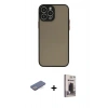 MARSİLYAN™- iPhone 13 Pro Max Kılıf Ahenk Çizgi Serisi - Siyah Bilvis Hayalet Cam Ekran Koruyucu + Renkli Kamera Lens Koruma Cam - MI