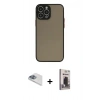 MARSİLYAN™- iPhone 13 Pro Max Kılıf Ahenk Çizgi Serisi - Siyah Bilvis Hayalet Cam Ekran Koruyucu + Pers Alüminyum Kamera Lens - SABE