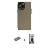 MARSİLYAN™- iPhone 13 Pro Max Kılıf Ahenk Çizgi Serisi - Siyah Bilvis Hayalet Cam Ekran Koruyucu + Renkli Kamera Lens Koruma Cam - YL