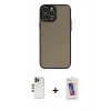 MARSİLYAN™- iPhone 13 Pro Max Kılıf Ahenk Çizgi Serisi - Siyah Joko 5D Cam + Gold Shine Kamera Lens
