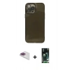 MARSİLYAN™- iPhone 13 Pro Max Kılıf Ahenk Doku - Şeffaf 360 Full Body Arka Koruyucu + Gökkuşağı Pers Alüminyum Kamera Lens