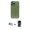 MARSİLYAN™- iPhone 13 Pro Max Kılıf Ahenk Doku - Şeffaf 360 Full Body Arka Koruyucu + Mavi Rainbow Kamera Lens Koruma Cam