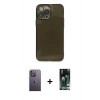 MARSİLYAN™- iPhone 13 Pro Max Kılıf Ahenk Doku - Şeffaf 360 Full Body Arka Koruyucu + Neon Fosforlu Kamera Lens - BZ