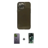 MARSİLYAN™- iPhone 13 Pro Max Kılıf Ahenk Doku - Şeffaf 360 Full Body Arka Koruyucu + Neon Fosforlu Kamera Lens - YL