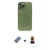 MARSİLYAN™- iPhone 13 Pro Max Kılıf Ahenk Doku - Şeffaf Maxco Cam Ekran Koruyucu + Metal Kamera Lens Koruma Cam - AKYL