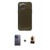 MARSİLYAN™- iPhone 13 Pro Max Kılıf Ahenk Doku - Şeffaf Maxco Cam Ekran Koruyucu + Neon Fosforlu Kamera Lens - MI