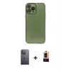MARSİLYAN™- iPhone 13 Pro Max Kılıf Ahenk Doku - Şeffaf Maxco Cam Ekran Koruyucu + Neon Fosforlu Kamera Lens - BZ