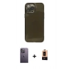 MARSİLYAN™- iPhone 13 Pro Max Kılıf Ahenk Doku - Şeffaf Maxco Cam Ekran Koruyucu + Neon Fosforlu Kamera Lens - BZ