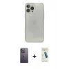 MARSİLYAN™- iPhone 13 Pro Max Kılıf Ahenk Doku - Şeffaf Pasifik Cam Ekran Koruyucu + Neon Fosforlu Kamera Lens - BZ