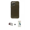 MARSİLYAN™- iPhone 13 Pro Max Kılıf Ahenk Doku - Şeffaf Pasifik Cam Ekran Koruyucu + Kırmızı Rainbow Kamera Lens Koruma Cam