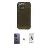 MARSİLYAN™- iPhone 13 Pro Max Kılıf Ahenk Doku - Şeffaf Pasifik Cam Ekran Koruyucu + Mavi Neon Fosforlu Kamera Lens
