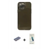 MARSİLYAN™- iPhone 13 Pro Max Kılıf Ahenk Doku - Şeffaf Pasifik Cam Ekran Koruyucu + Mavi Renkli Kamera Lens Koruma Cam