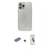 MARSİLYAN™- iPhone 13 Pro Max Kılıf Ahenk Doku - Şeffaf Pasifik Cam Ekran Koruyucu + Mavi Renkli Kamera Lens Koruma Cam