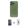 MARSİLYAN™- iPhone 13 Pro Max Kılıf Ahenk Doku - Şeffaf Pasifik Cam Ekran Koruyucu + Neon Fosforlu Kamera Lens - YL