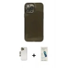 MARSİLYAN™- iPhone 13 Pro Max Kılıf Ahenk Doku - Şeffaf Pasifik Cam Ekran Koruyucu + Shine Kamera Lens - GD