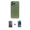MARSİLYAN™- iPhone 13 Pro Max Kılıf Ahenk Doku - Siyah 18D Cam Ekran Koruyucu + Neon Fosforlu Kamera Lens - BZ