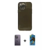 MARSİLYAN™- iPhone 13 Pro Max Kılıf Ahenk Doku - Siyah 18D Cam Ekran Koruyucu + Neon Fosforlu Kamera Lens - BZ
