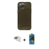 MARSİLYAN™- iPhone 13 Pro Max Kılıf Ahenk Doku - Siyah 18D Cam Ekran Koruyucu + Pers Alüminyum Kamera Lens - GD