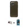 MARSİLYAN™- iPhone 13 Pro Max Kılıf Ahenk Doku - Siyah 18D Cam Ekran Koruyucu + Rainbow Kamera Lens Koruma Cam - KI
