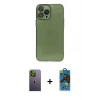 MARSİLYAN™- iPhone 13 Pro Max Kılıf Ahenk Doku - Siyah 18D Cam Ekran Koruyucu + Neon Fosforlu Kamera Lens - YL