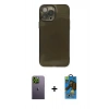 MARSİLYAN™- iPhone 13 Pro Max Kılıf Ahenk Doku - Siyah 18D Cam Ekran Koruyucu + Neon Fosforlu Kamera Lens - YL