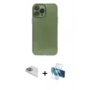 MARSİLYAN™- iPhone 13 Pro Max Kılıf Ahenk Doku - Siyah 3D Antistatik Cam Ekran Koruyucu + Pers Alüminyum Kamera Lens - SABE