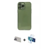 MARSİLYAN™- iPhone 13 Pro Max Kılıf Ahenk Doku - Siyah 3D Antistatik Cam Ekran Koruyucu + Rainbow Kamera Lens Koruma Cam - MR