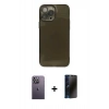 MARSİLYAN™- iPhone 13 Pro Max Kılıf Ahenk Doku - Siyah 3D Antistatik Hayalet Cam Ekran Koruyucu + Neon Fosforlu Kamera Lens - BZ