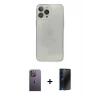 MARSİLYAN™- iPhone 13 Pro Max Kılıf Ahenk Doku - Siyah 3D Antistatik Hayalet Cam Ekran Koruyucu + Neon Fosforlu Kamera Lens - BZ
