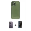 MARSİLYAN™- iPhone 13 Pro Max Kılıf Ahenk Doku - Siyah 3D Antistatik Hayalet Cam Ekran Koruyucu + Neon Fosforlu Kamera Lens - BZ