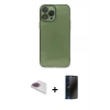 MARSİLYAN™- iPhone 13 Pro Max Kılıf Ahenk Doku - Siyah 3D Antistatik Hayalet Cam Ekran Koruyucu + Pers Alüminyum Kamera Lens - GI