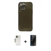 MARSİLYAN™- iPhone 13 Pro Max Kılıf Ahenk Doku - Siyah 3D Antistatik Hayalet Cam Ekran Koruyucu + Shine Kamera Lens - GD