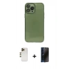 MARSİLYAN™- iPhone 13 Pro Max Kılıf Ahenk Doku - Siyah 3D Antistatik Hayalet Cam Ekran Koruyucu + Shine Kamera Lens - GD