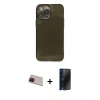 MARSİLYAN™- iPhone 13 Pro Max Kılıf Ahenk Doku - Siyah 3D Antistatik Hayalet Cam Ekran Koruyucu + Kırmızı Rainbow Kamera Lens Koruma Cam