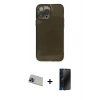 MARSİLYAN™- iPhone 13 Pro Max Kılıf Ahenk Doku - Siyah 3D Antistatik Hayalet Cam Ekran Koruyucu + Rainbow Kamera Lens Koruma Cam - MI