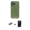 MARSİLYAN™- iPhone 13 Pro Max Kılıf Ahenk Doku - Siyah 3D Antistatik Hayalet Cam Ekran Koruyucu + Renkli Kamera Lens Koruma Cam - MI